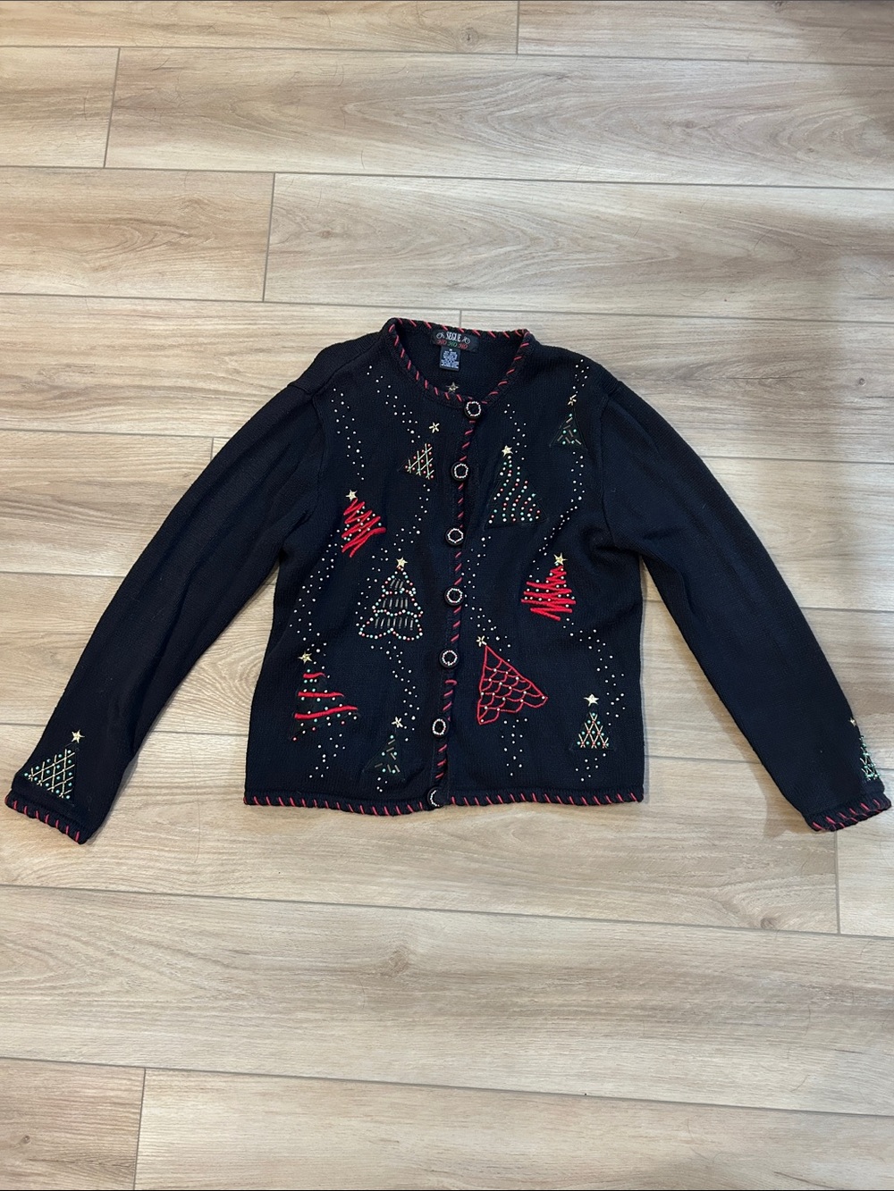 Vintage Segue Ho Ho Ho Black Holiday Embellished Cardigan size M